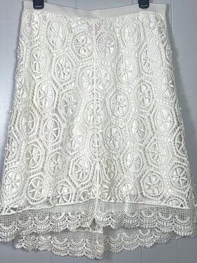V Cristina White Crochet Lace Lined Cotton Boho Hi-Low Cottagecore Skirt M